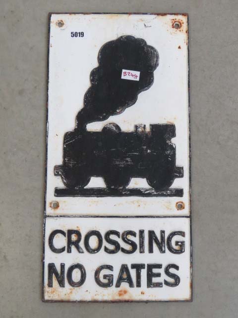 Painted cast iron railway warning sign