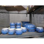 Cage containing quantity of blue glazed Denby crockery