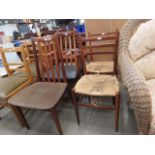 Pair of teak dining chairs with strung seats (af) plus 2 others