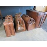 Vintage suitcase plus three holdalls