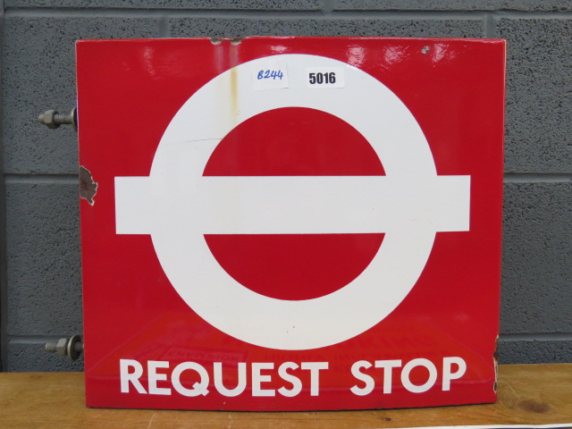 Enamelled bus stop sign