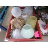 Plastic tub containing a large quantity of glass and other lampshades