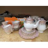 Quantity of Royal Stafford leaf patterned crockery, chamber pots, bellows plus an ornamental
