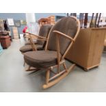 Ercol stick back rocking chair Solid, cushions in fair condition