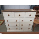Painted pine chest of 3 over 6 drawers