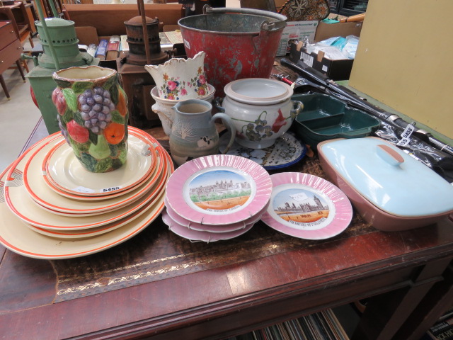Quantity of Royal Doulton tango patterned platters plus souvenir plates, Denby crockery and