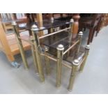 Metal and glazed nest of 3 tables