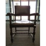 Oak armchair with rexine seat and back