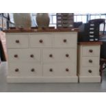 Cream painted pine chest of 3 over 4 drawers, plus a matching 3 drawer bedside cabinet (please note: