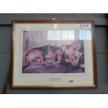 Framed and glazed print of bloodhounds entitled 'Lazy Moments'