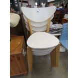 Set of 4 cream painted beech stacking chairs