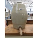 Large brown glazed barrel with wooden tap (AF)