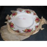 Cage containing 5 Royal Albert Old Country Rose dinner plates