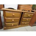 Pair of 3 drawer pine bedside cabinets