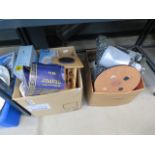 2 boxes containing lamps, quartz clock and household appliances