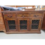 Jali sideboard with 3 drawers and lattice work metal doors under