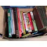 Box containing empty photo album and quantity of reference books
