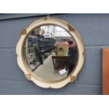 Circular convex mirror in cream and gilt frame