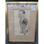 Watercolour caricature of a bomber pilot - Norman Churchill by a Fleet Street artist, dated 1962