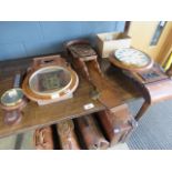 Weight driven wall clock, two drop dial clocks and a barometer (as found)
