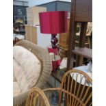 Chrome and red glass floor lamp with shade