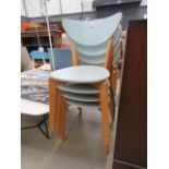 4 pastel blue painted beech stacking chairs