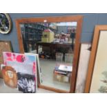 (11) Large rectangular bevelled mirror in pine frame