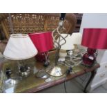 6 metal and pottery table lamps with 5 shades