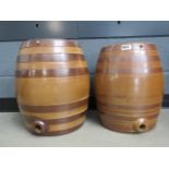 2 brown glazed barrels