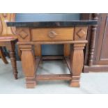 Pair of square granite topped lamp tables with drawers