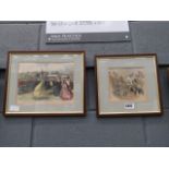 Two hand tinted engravings ''Opening the Towcester railway junction'' and ''Her Majesty's return -