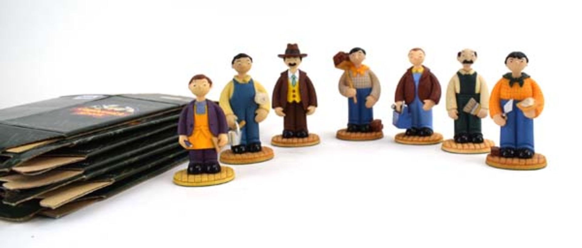 Seven Robert Harrop Camberwick Green figures: CG03 Jonathan Bell (Farmer), CG24 Nibs Minton (