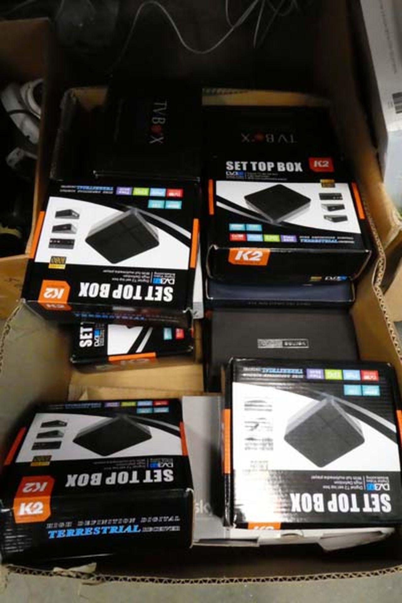 2 trays of various Android TV media set top boxes