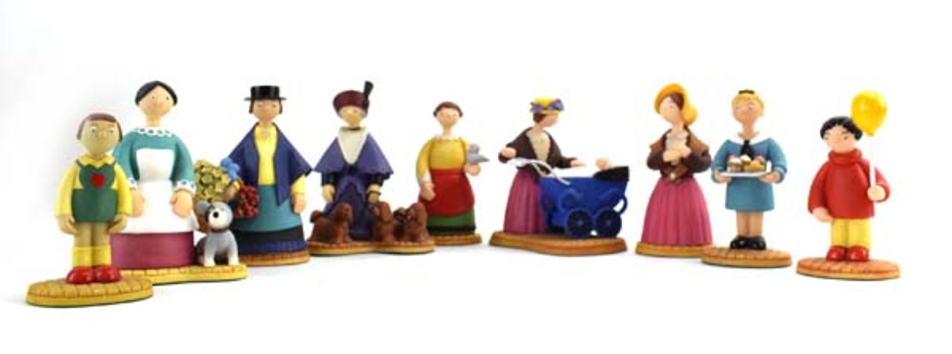 Nine Robert Harrop Camberwick Green figures: CG77 Mrs Honeyman with Pram, CG25 Mrs Cobbit (Flower - Image 2 of 2