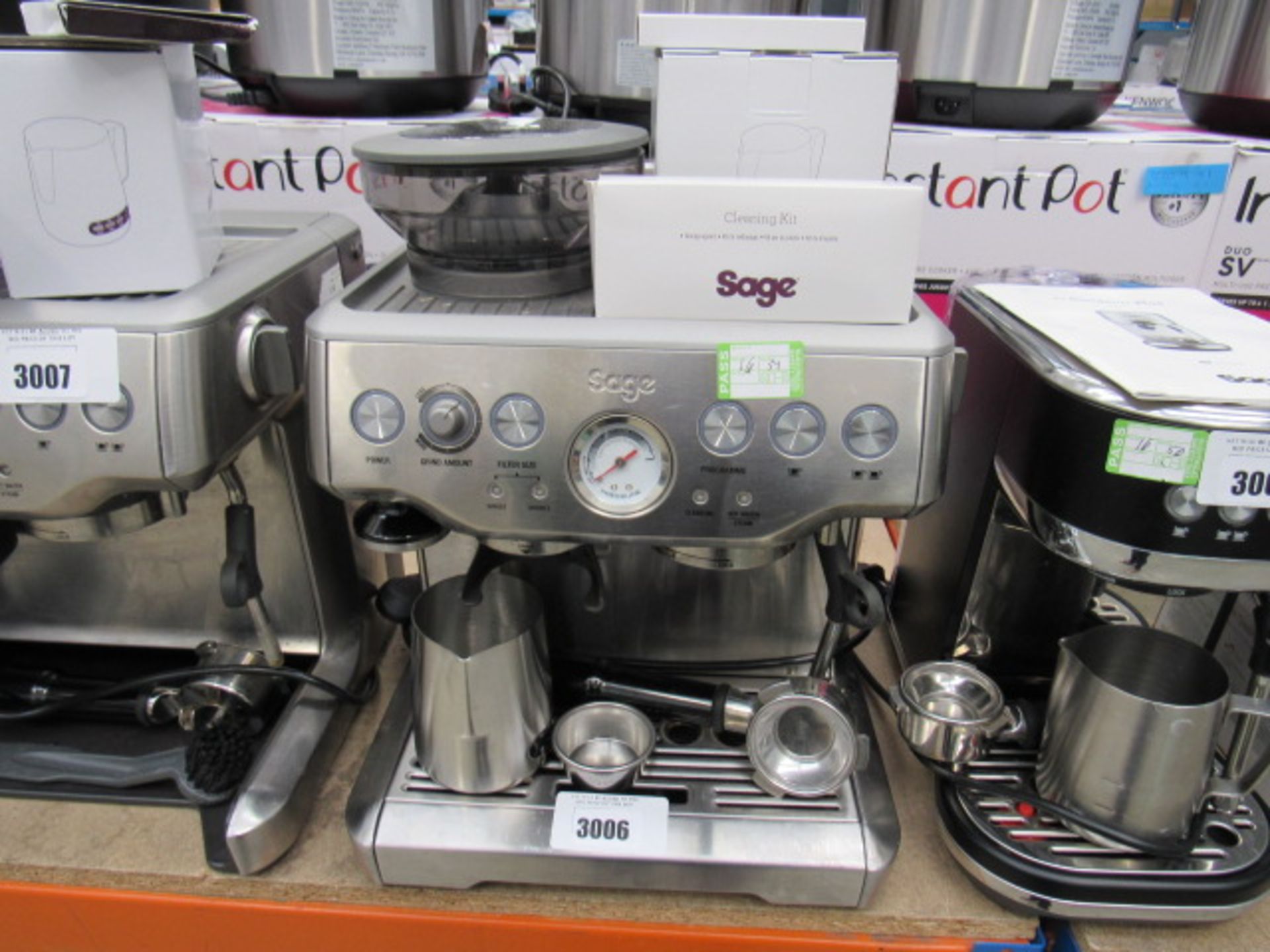 (TN51) Unboxed Sage Barista coffee machine, to include: cleaning kit, razor, milk jug and spoon