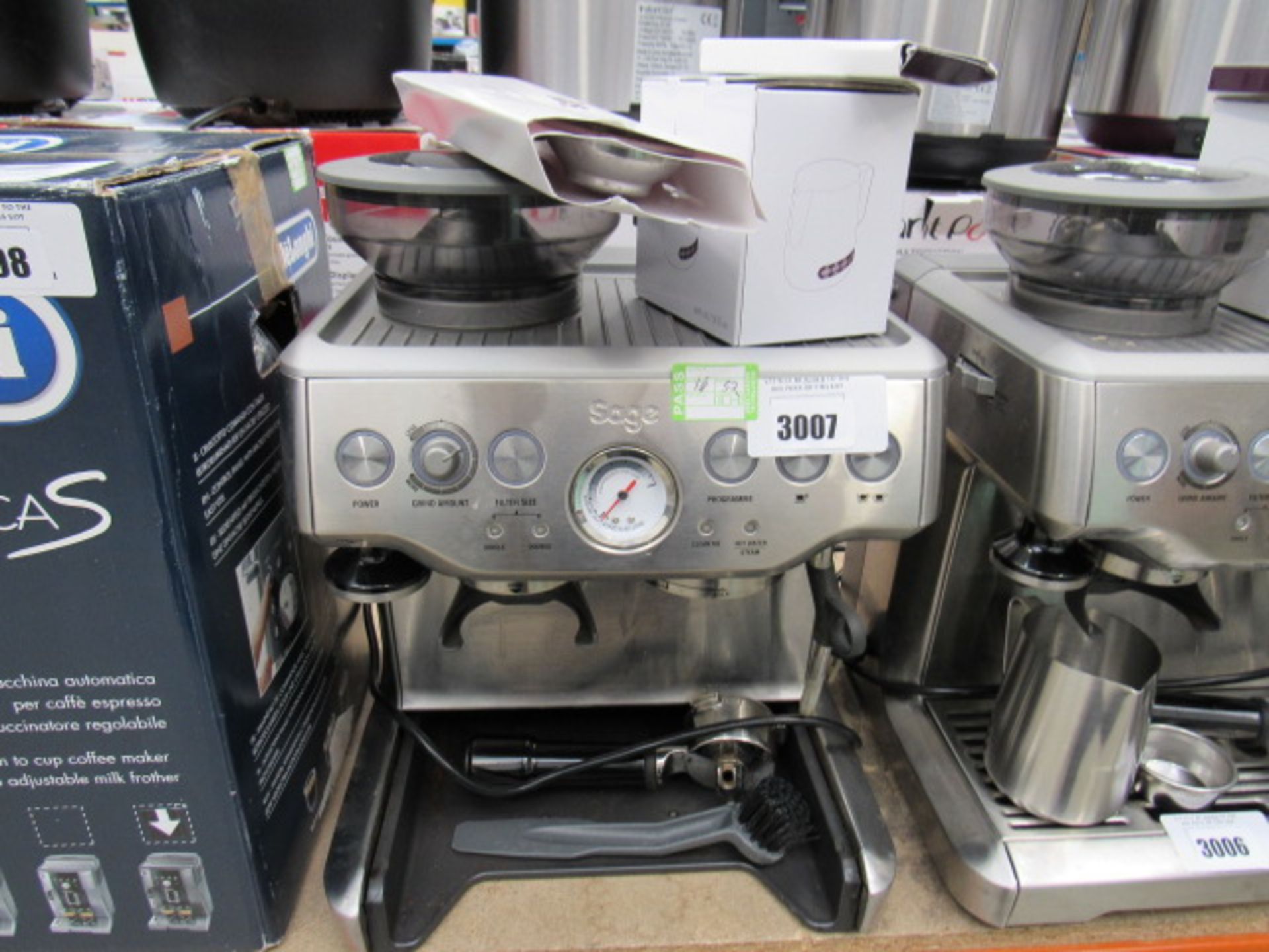 (TN51) Unboxed Sage Barista coffee machine, to include: razor, filter baskets, milk jug and spoon (