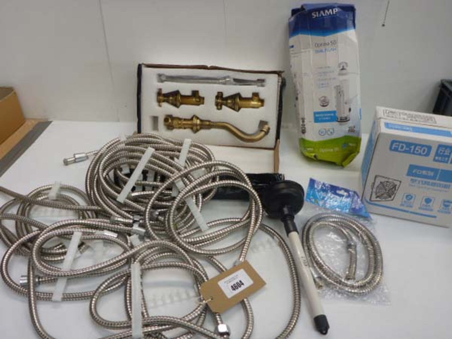 Optima 50 dual flush, shower hoses, Set of taps, wall type high speed fan and sink plunger