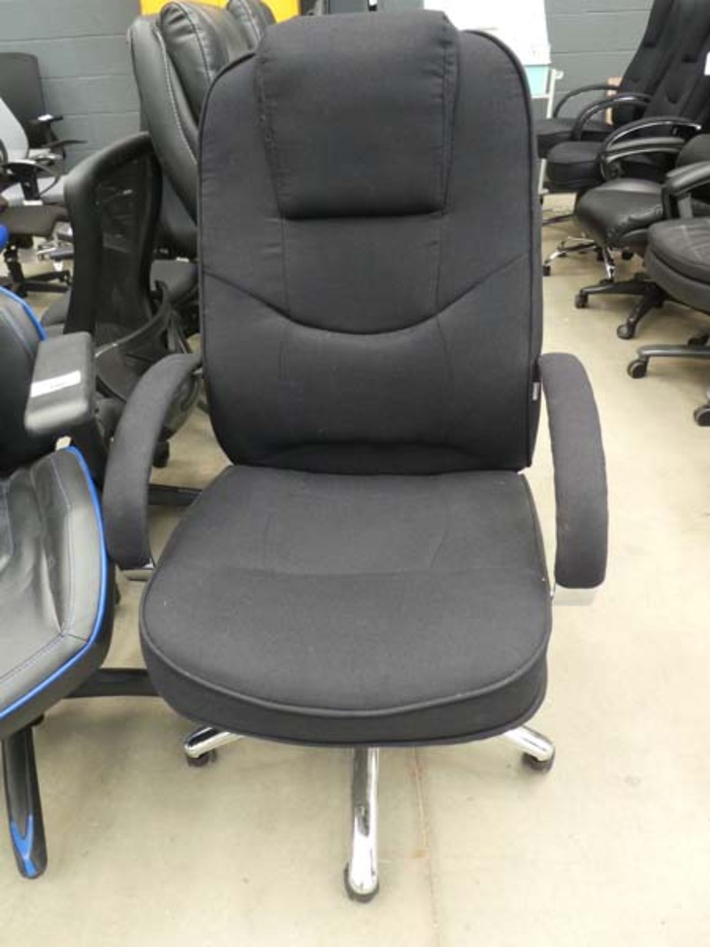 Black cloth swivel armchair