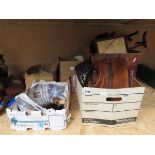 5 boxes containing scent bottles, handbags, mirrors and general crockery