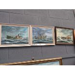 3 Roger Bedingfield oils on board, fishing boats at sea