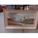 5035 - Oil on canvas 'Rural scene with canal and woodland'