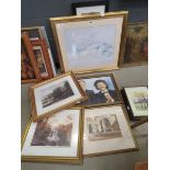 Quantity of prints and paintings to include Highland cattle, Highland stream, Constable print, study