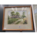 Watercolour, country lane with derelict barn