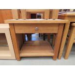 Oak finished lamp table with single drawer and second tier