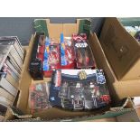 (G) Box containing Star Wars and Hot Wheels figures