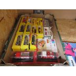 (D) Box containing a quantity of: Shell classic sports cars, fire engines and other die-cast cars