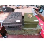 1 vintage ammo box and 2 tin safe boxes