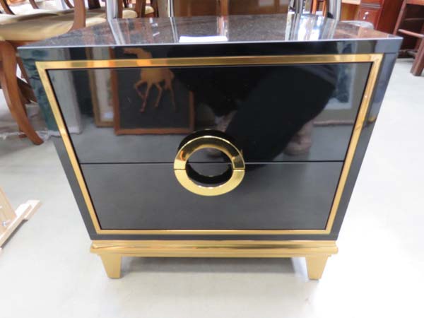 High gloss black painted 2 drawer bedside cabinet