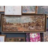 Woven wall tapestry - cottages and windmill