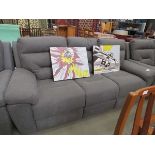 126 Grey suede effect 3 seater reclining sofa